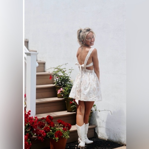 Free People Meet Me In Maui Mini Dress Floral Back Tie Boho - Picture 9 of 10